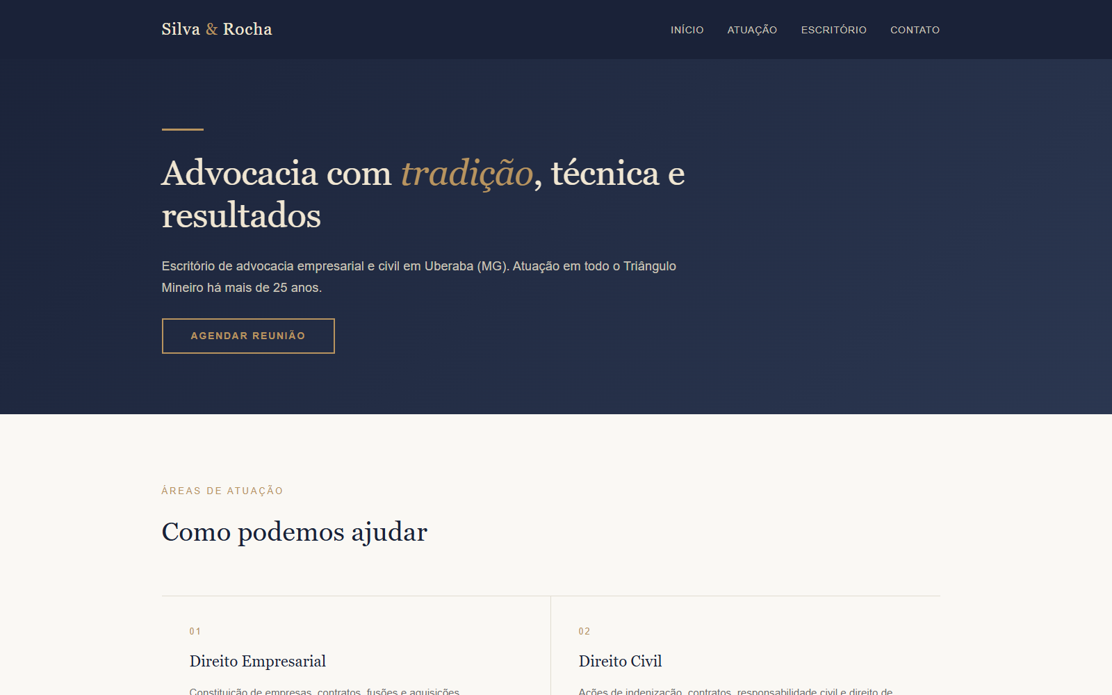 Modelo de site para escritório de advocacia criado pela Nexus Personal