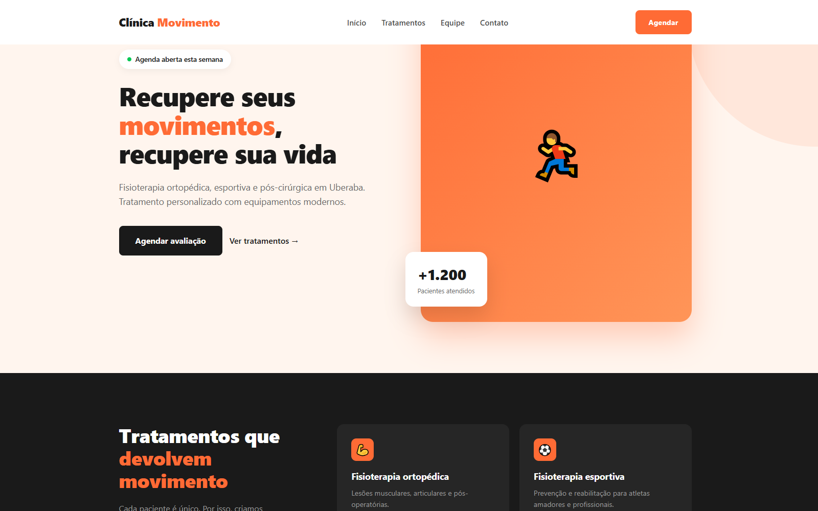 Modelo de site para clínica de fisioterapia criado pela Nexus Personal